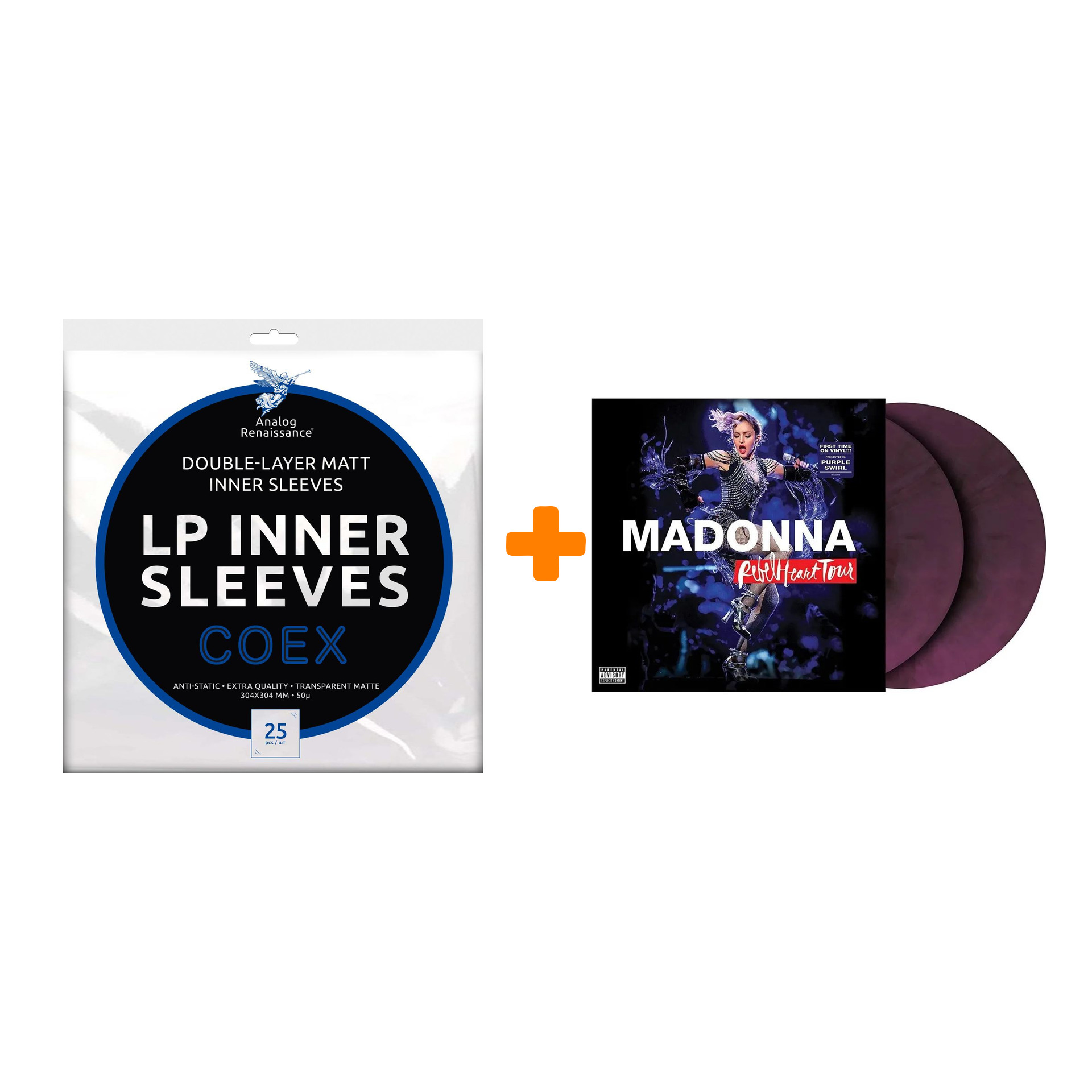

MADONNA Rebel Heart Tour Purple Swirl Vinyl 2LP + Конверты внутренние COEX для грампластинок 12" 25шт Набор