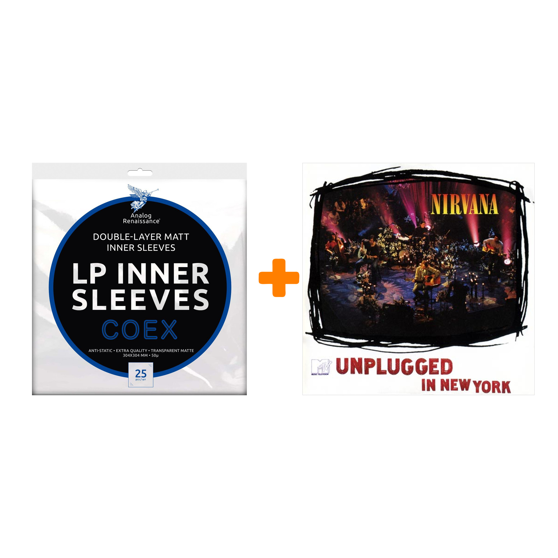 NIRVANA Unplugged In New York LP + Конверты внутренние COEX для грампластинок 12 25шт Набор цена и фото