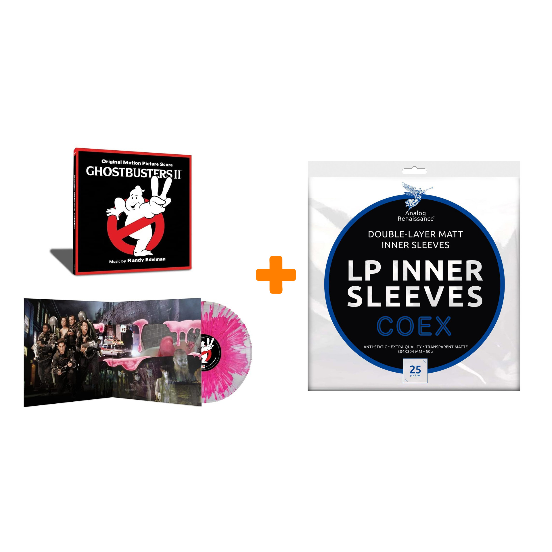 

OST Ghostbusters II Music By Edelman Randy Splatter Clear & Pink Vinyl LP + Конверты внутренние COEX для грампластинок 12" 25шт Набор