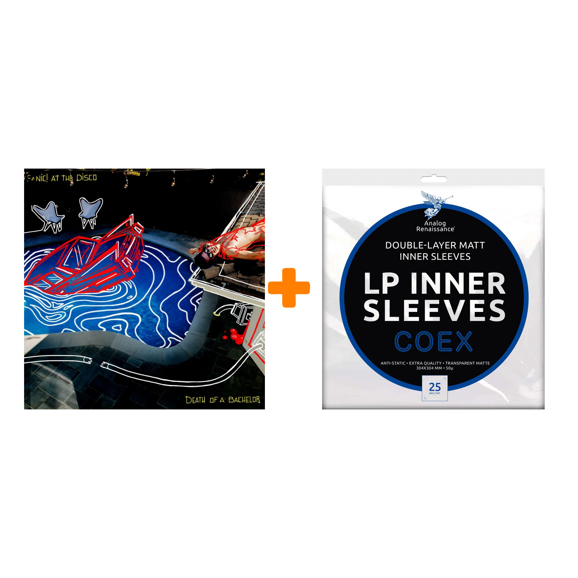 

PANIC! AT THE DISCO Death of A Bachelor Coloured Silver Vinyl LP + Конверты внутренние COEX для грампластинок 12" 25шт Набор