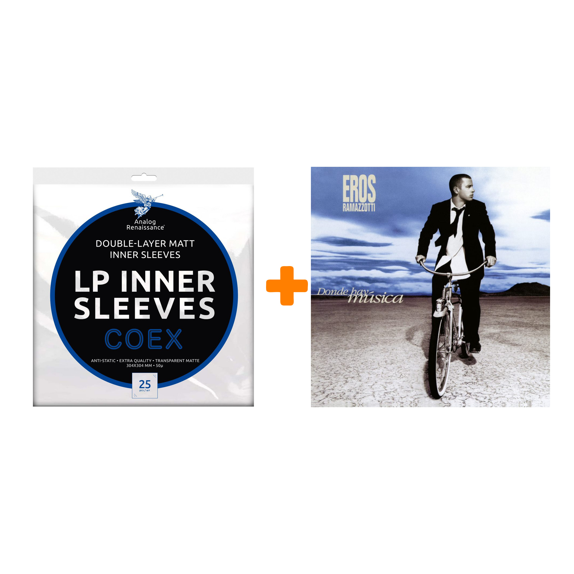 

RAMAZZOTTI EROS Donde Hay Musica 25Th Anniversary Coloured Blue Vinyl 2LP + Конверты внутренние COEX для грампластинок 12" 25шт Набор