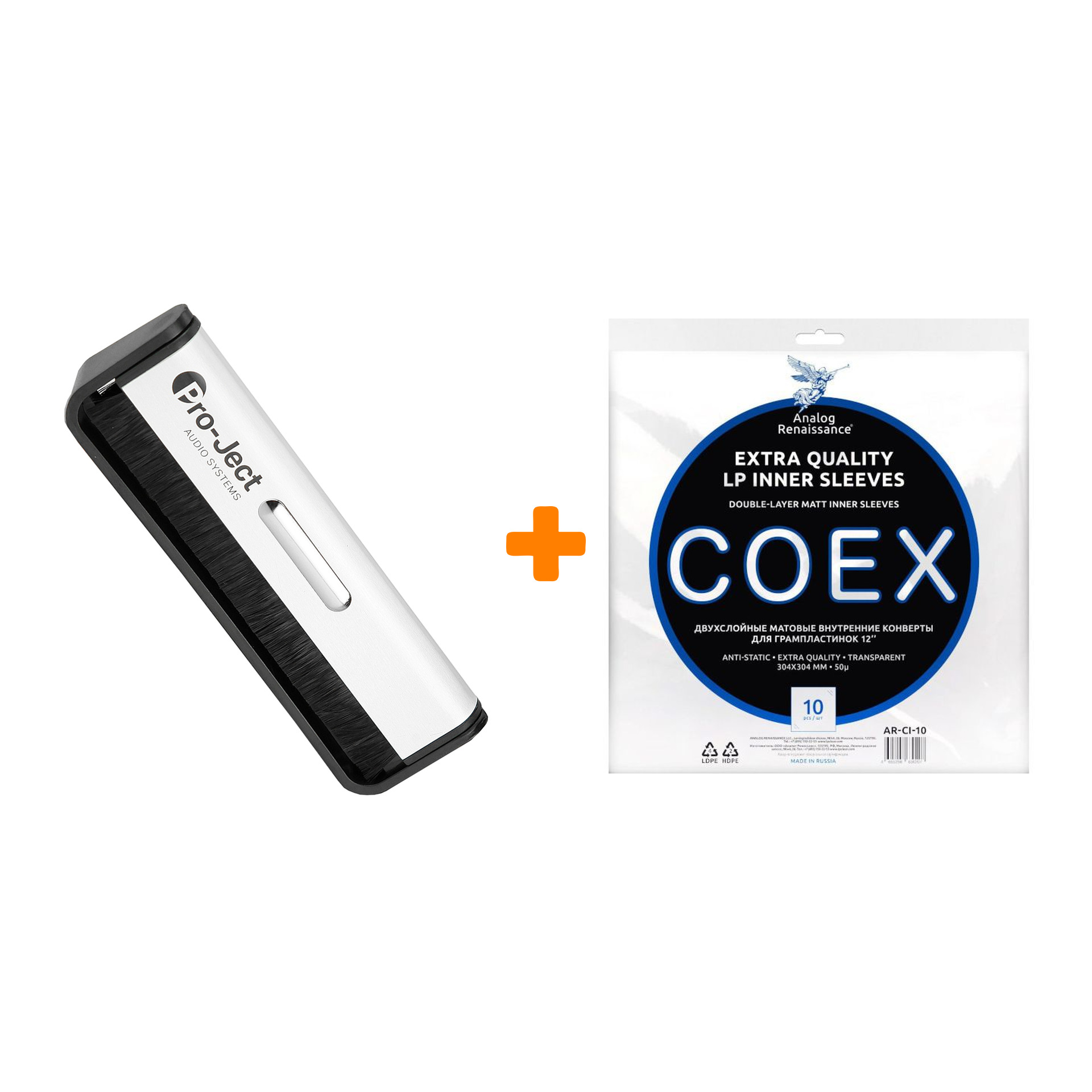 

Конверты внутренние COEX для грампластинок 12" 10шт + Щетка для LP Brush It Набор