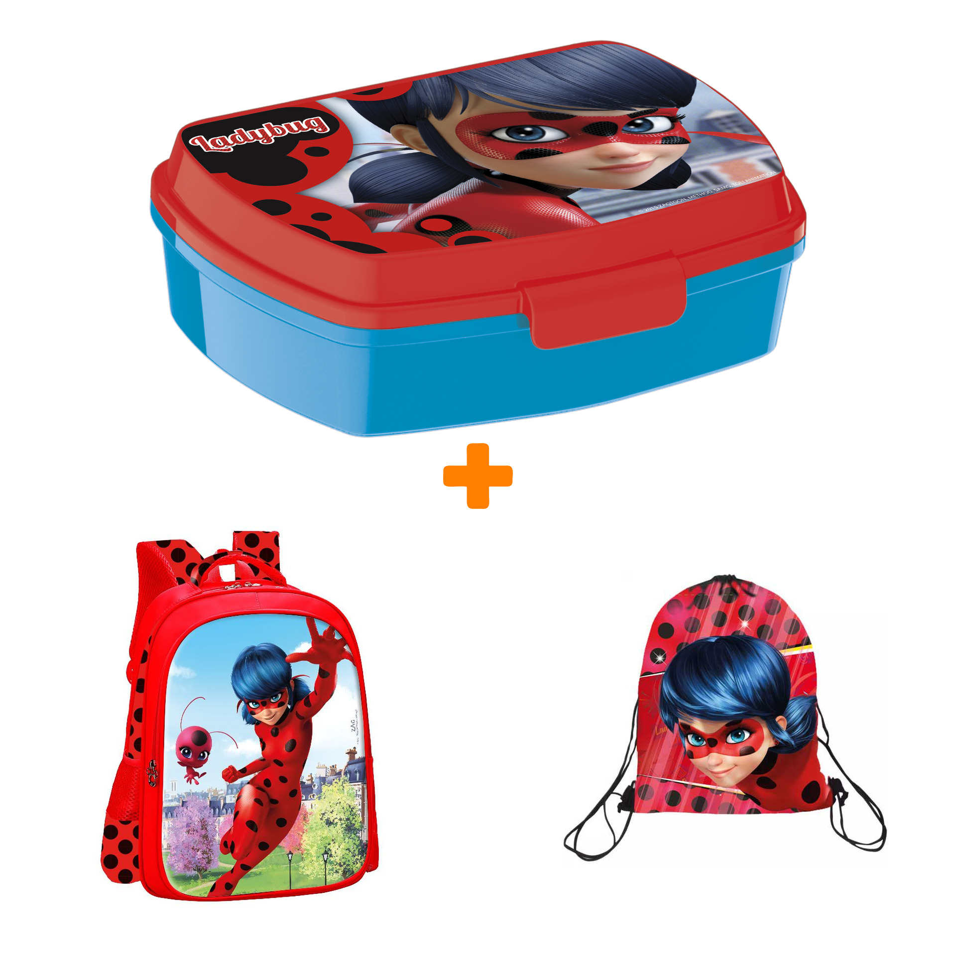 Набор Леди Баг и Супер-кот рюкзак красный + мешок для обуви + ланч-бокс
