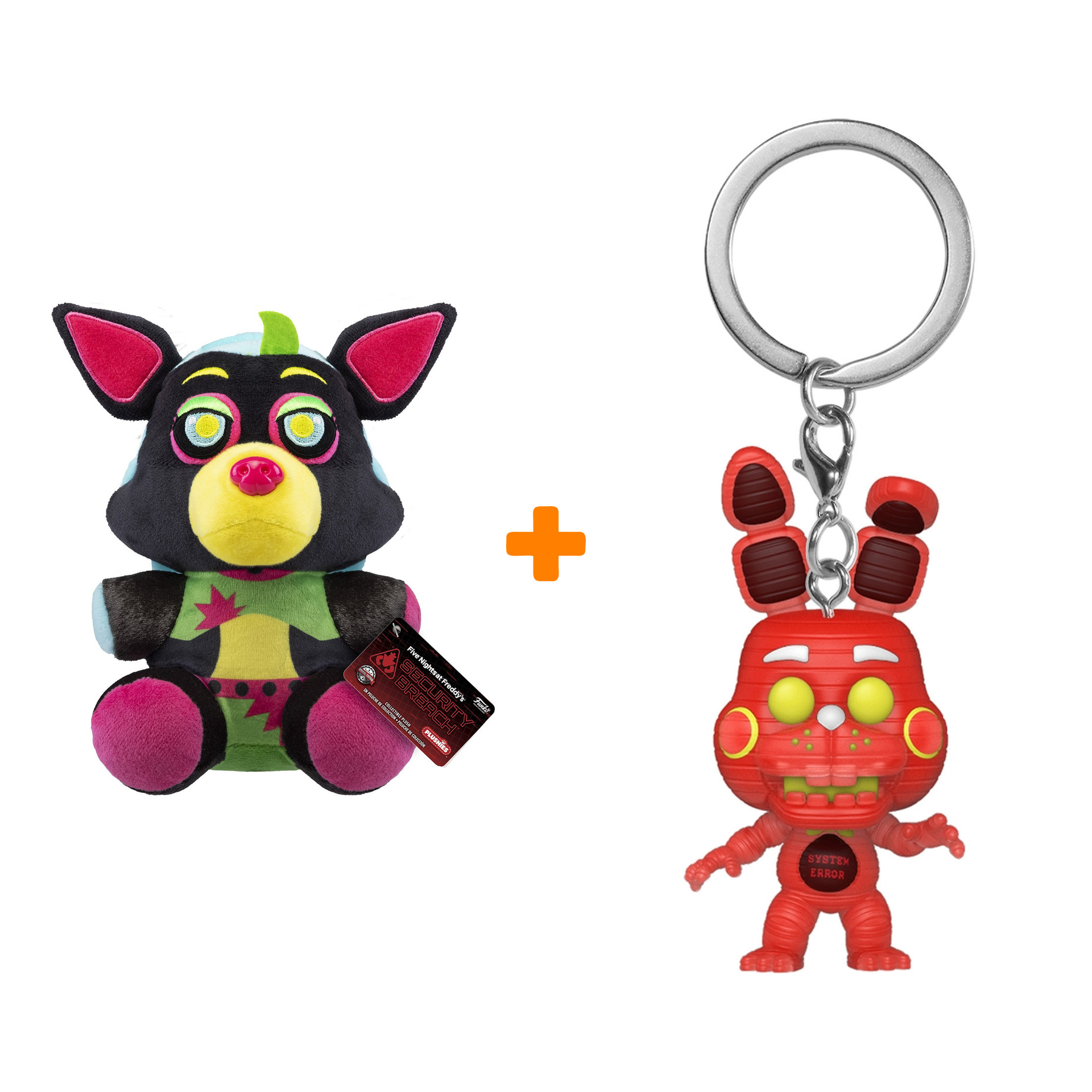 

Набор FNAF (мягкая игрушка Five Nights At Freddy`s: Roxanne Wolf + брелок System Error: Bonnie)