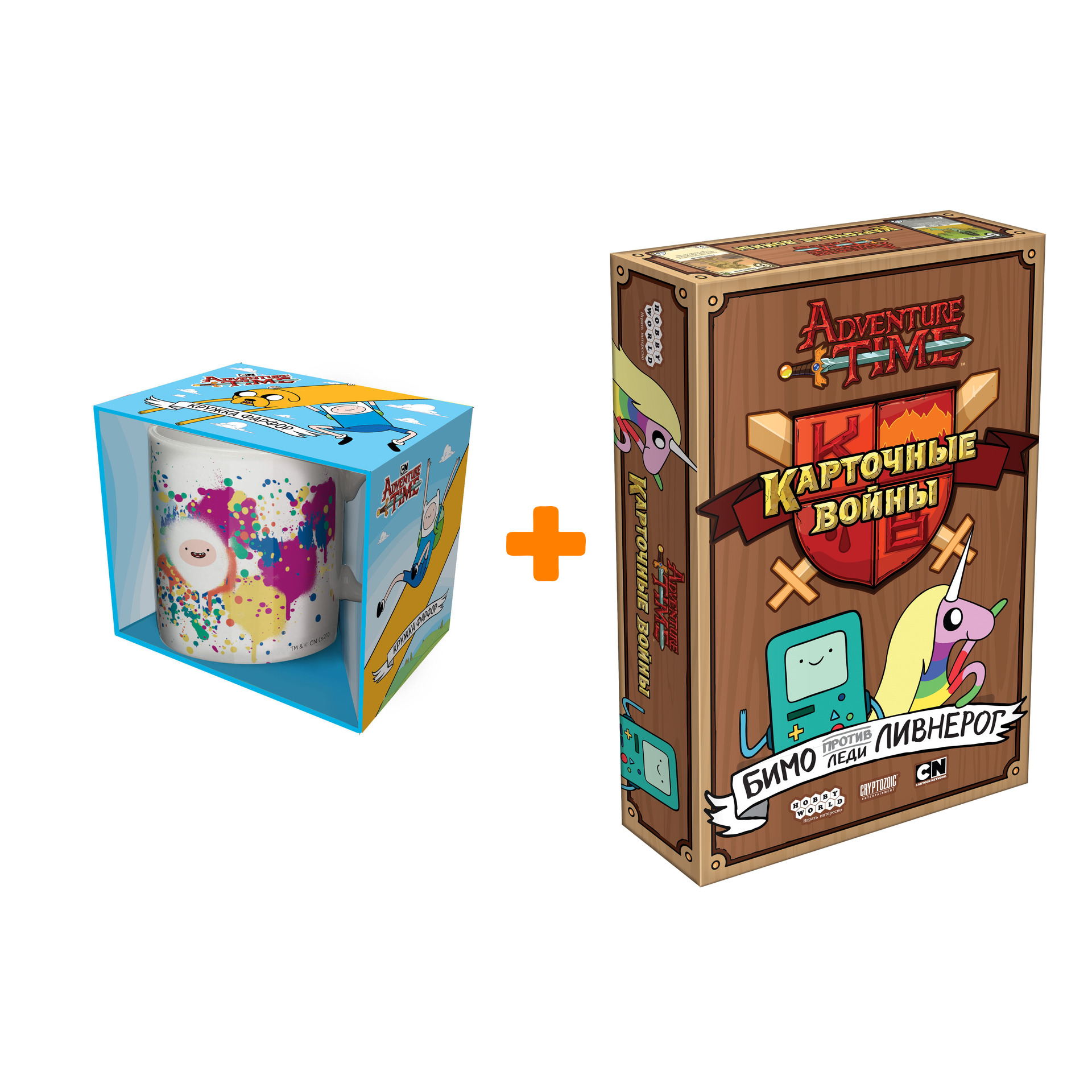 

Набор Adventure Time кружка Дрим Тим + настольная игра Бимо против леди Ливнерог