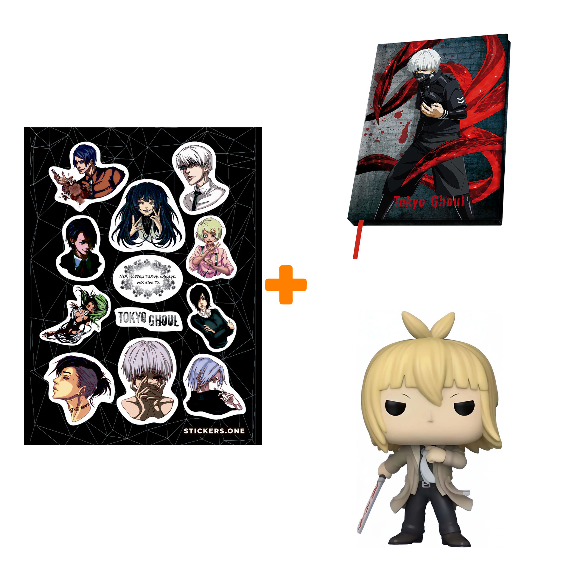 

Набор Tokyo Ghoul фигурка Ginshi Shirazu + блокнот Ken Kaneki + стикерпак