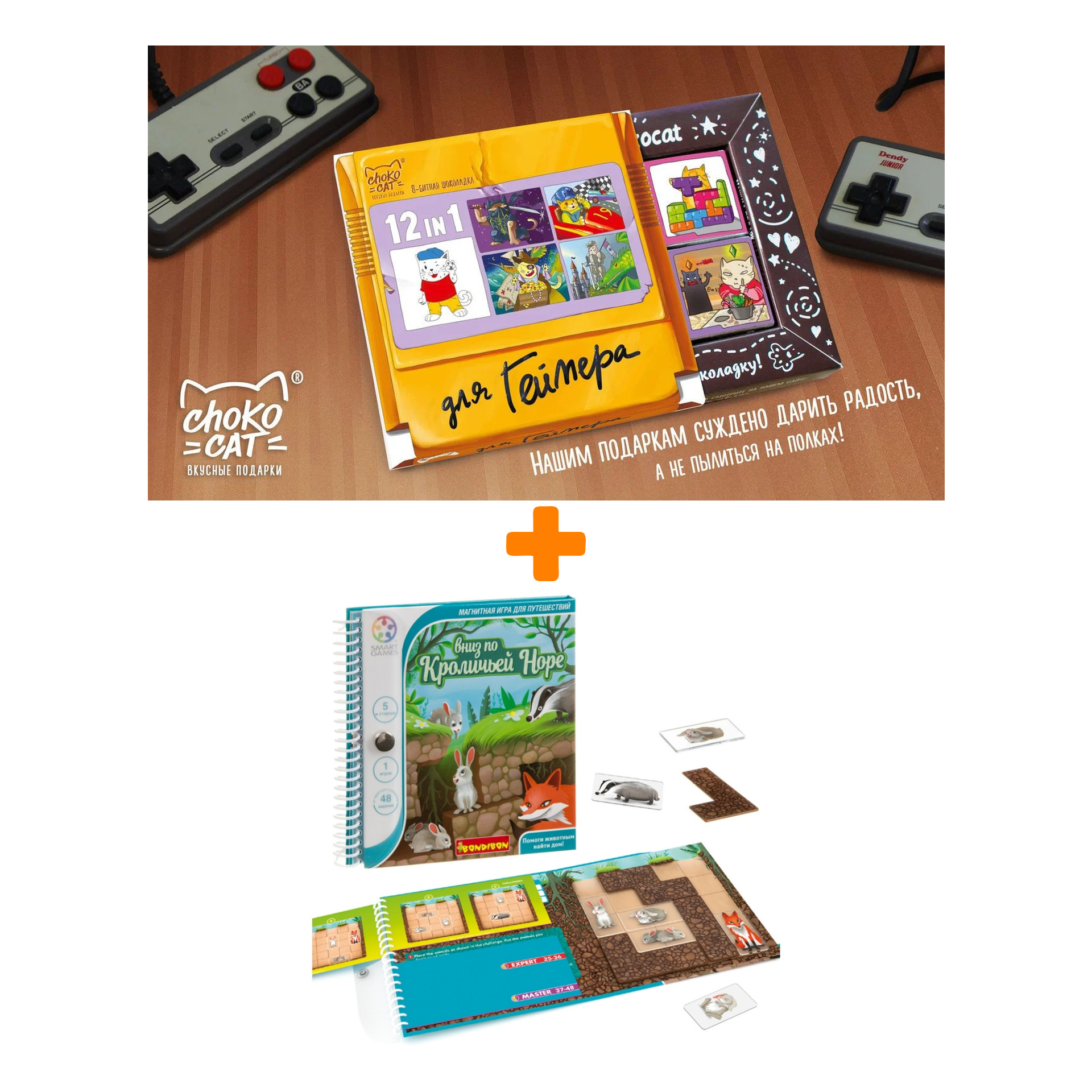 Настольная книга-игра Вниз по кроличьей норе магнитная + Шоколад Кэт 12 Для геймера 60г Набор
