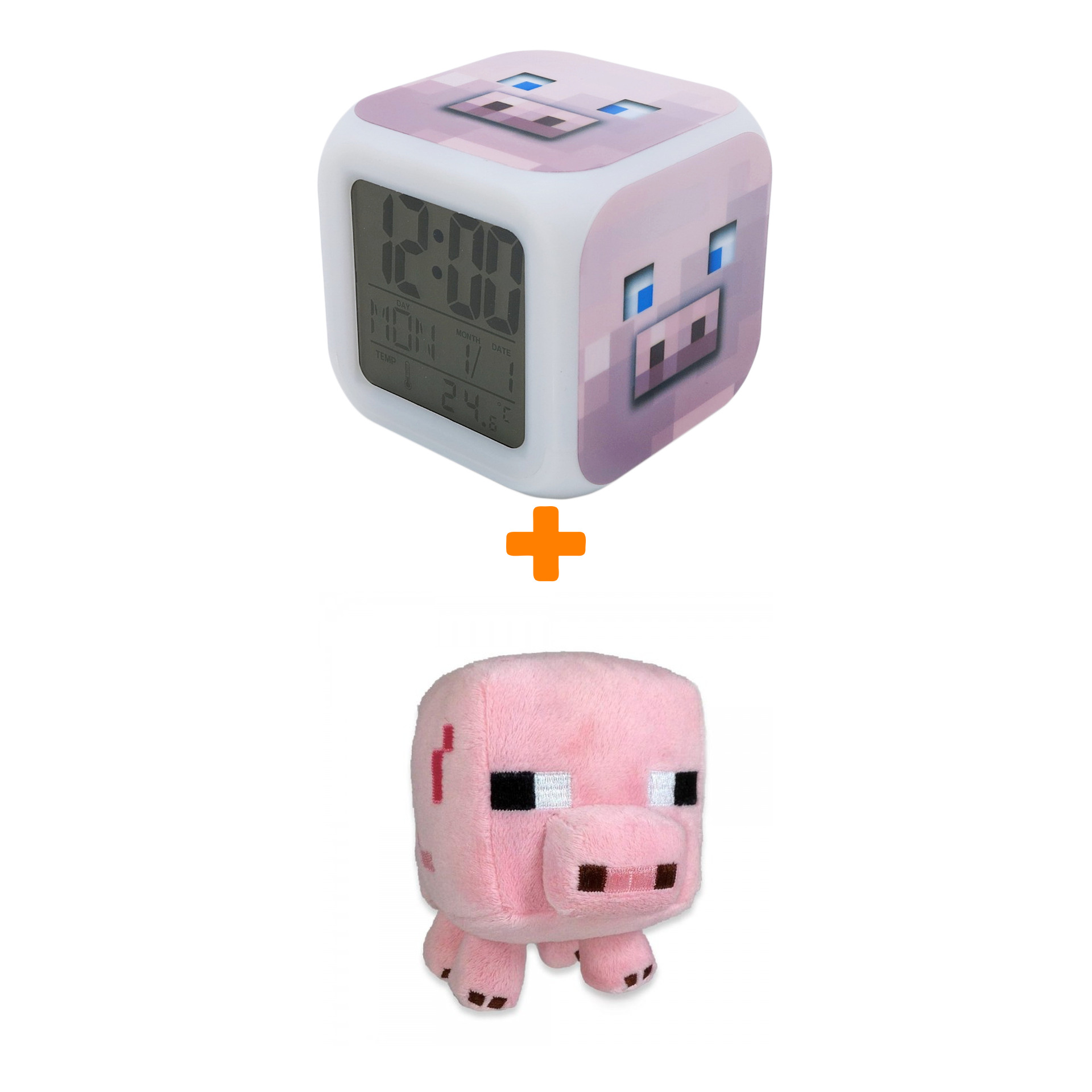 

Набор Minecraft мягкая игрушка Baby Pig + Часы-будильник Pig