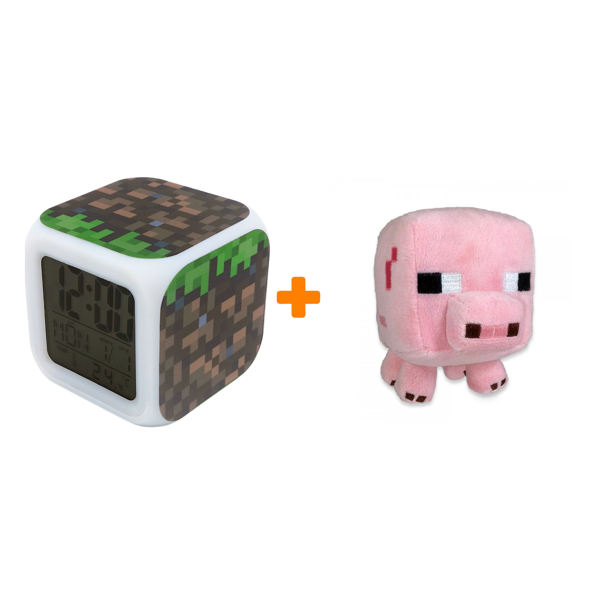 

Набор Minecraft мягкая игрушка Baby Pig + Часы-будильник Блок земли