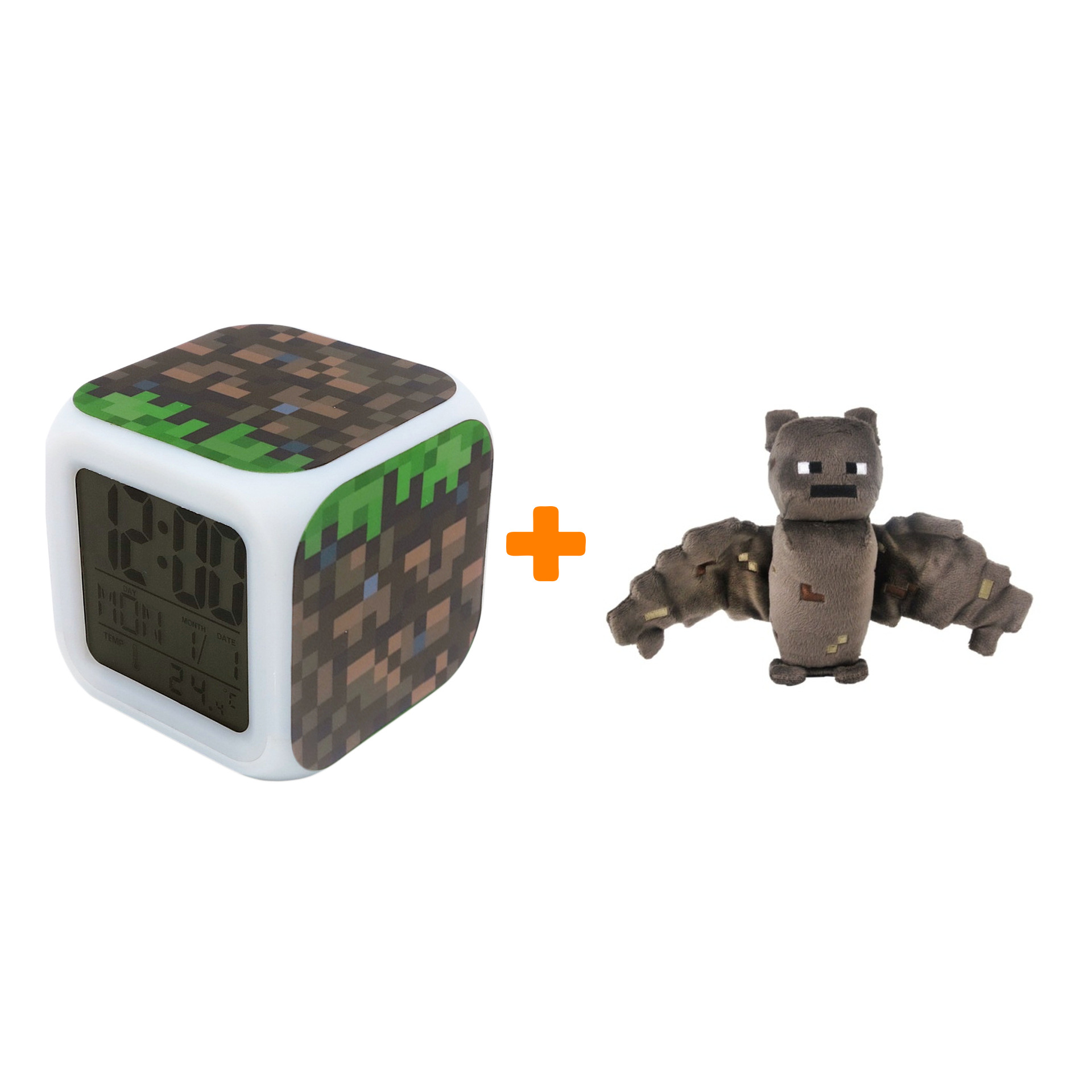 

Набор Minecraft мягкая игрушка Bat + Часы-будильник Блок земли