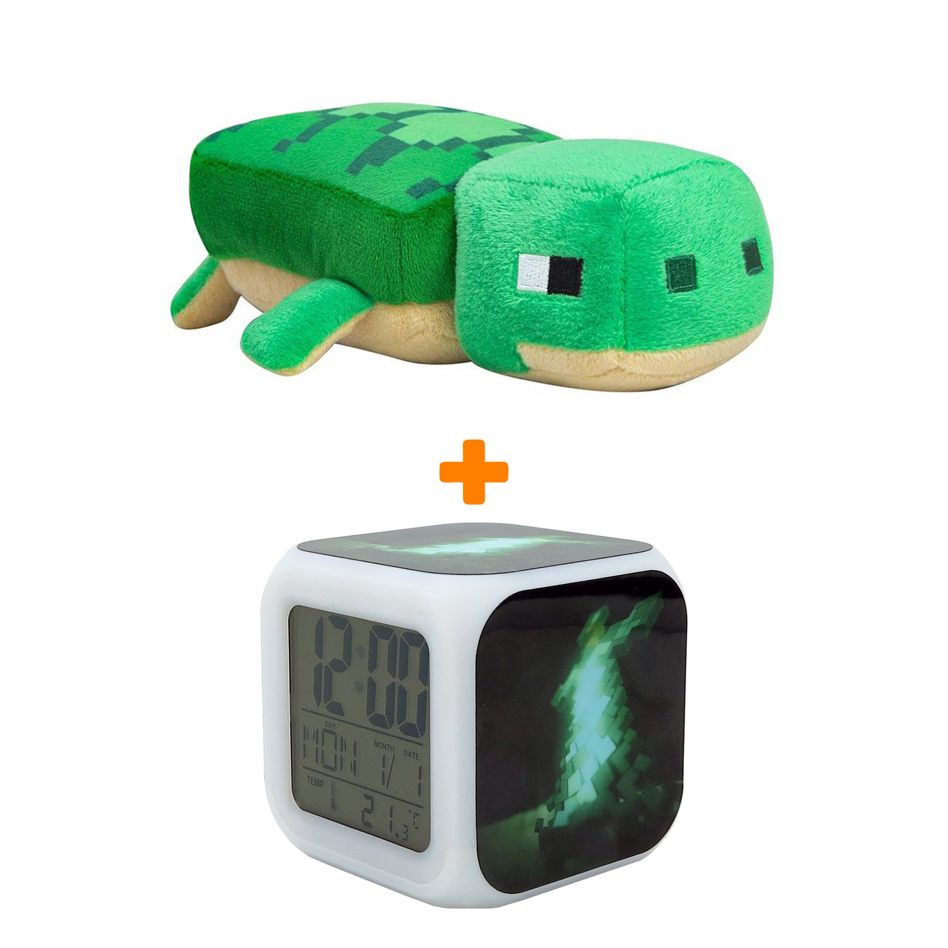

Набор Minecraft мягкая игрушка Sea Turtle + часы-будильник Изумрудный меч