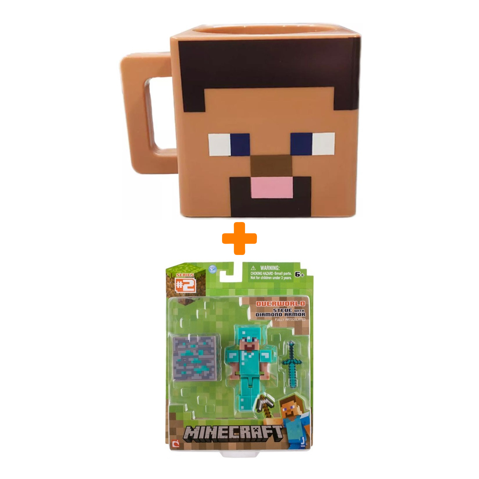Набор Minecraft фигурка Diamond Steve With Diamond Armor & Diamond Ore Block + кружка Steve