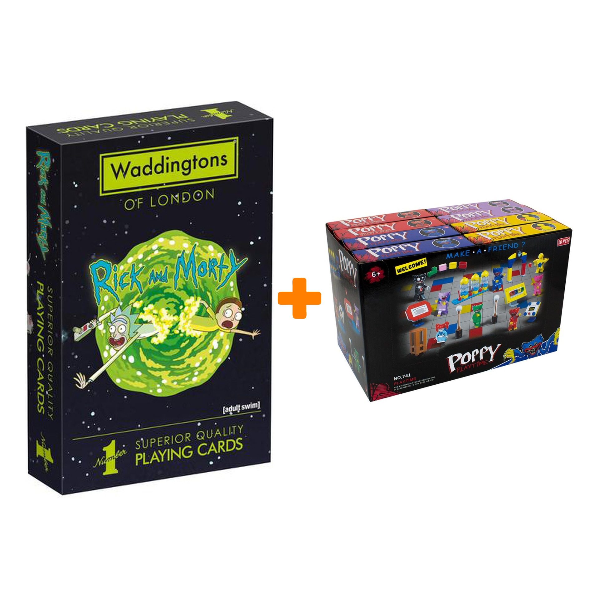 

Карты игральные Rick And Morty + Конструктор Huggy Wuggy 33 детали Набор