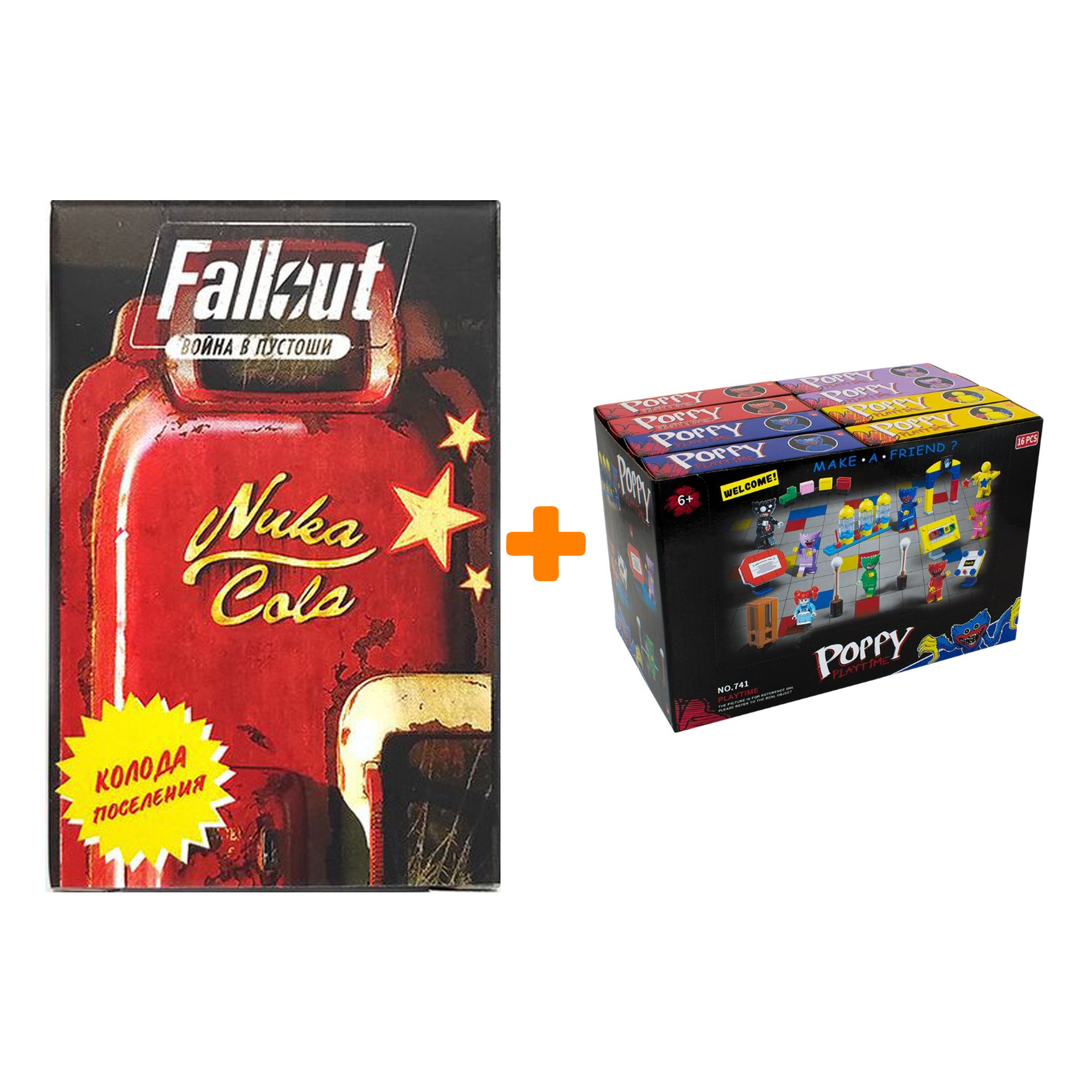 

Колода карт поселения к настольной игре Fallout Война в Пустоши + Конструктор Huggy Wuggy 33 детали Набор