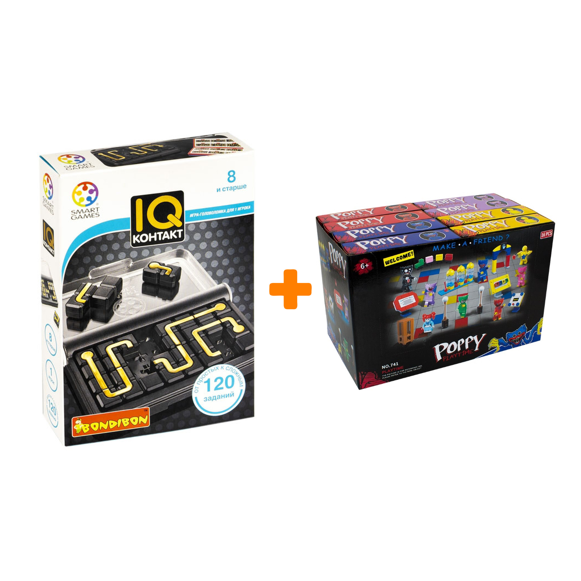 

Настольная игра IQ-Контакт + Конструктор Huggy Wuggy 33 детали Набор