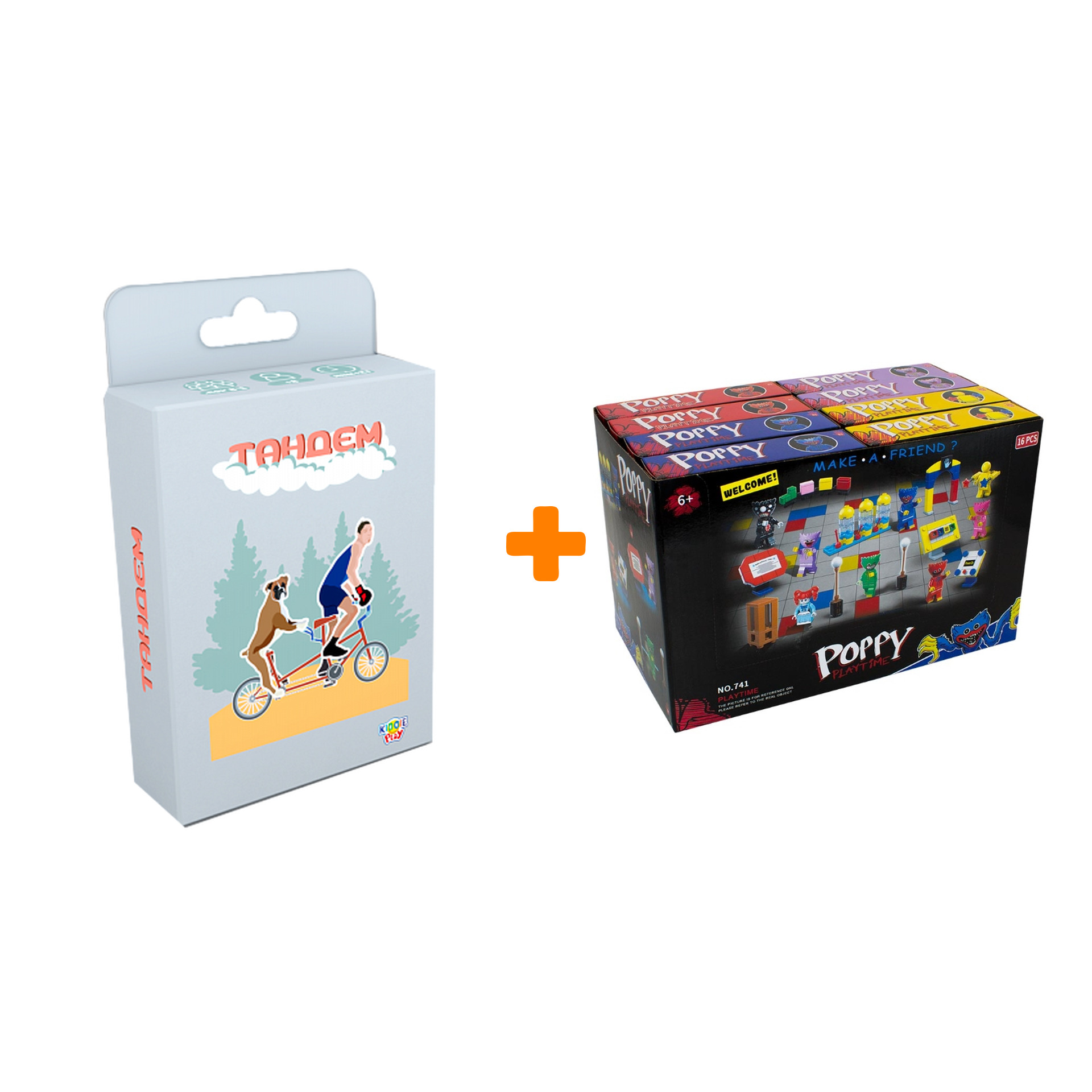

Настольная игра Тандем + Конструктор Huggy Wuggy 33 детали Набор