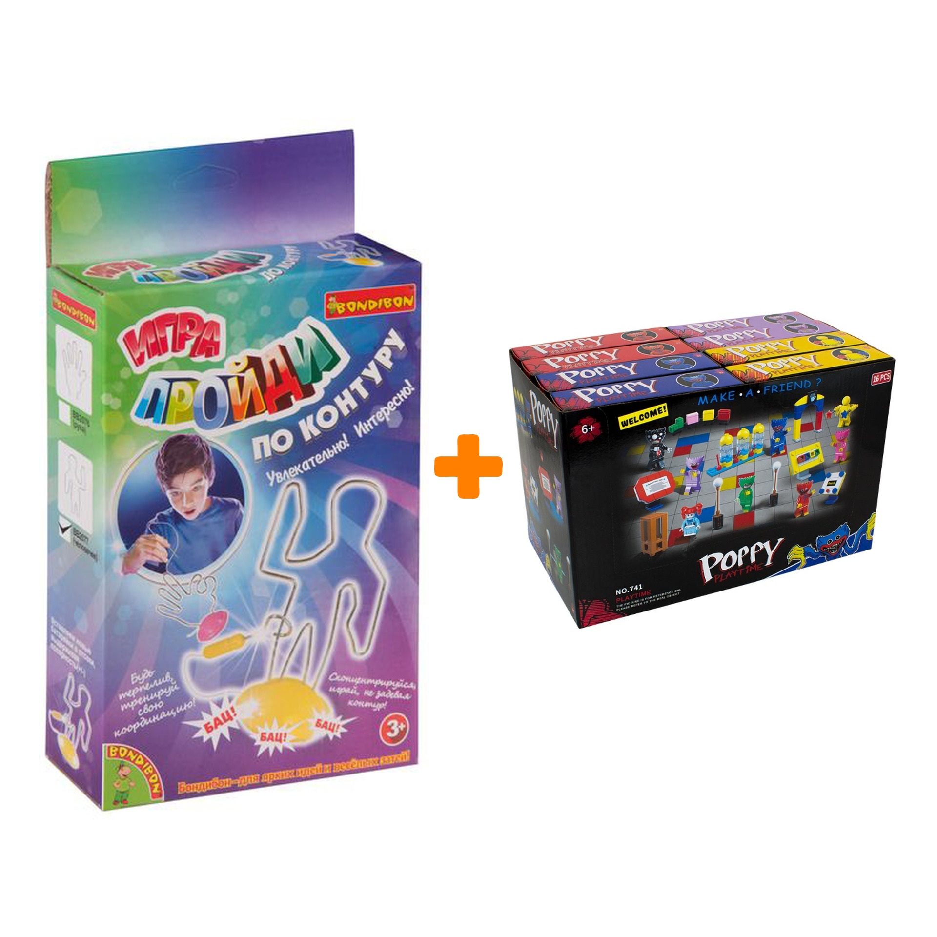 

Настольная игра Пройди по контуру Человечек + Конструктор Huggy Wuggy 33 детали Набор