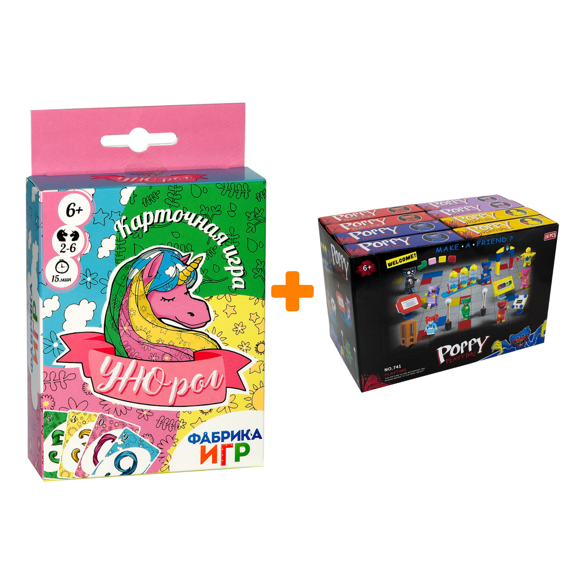 

Настольная игра Унорог + Конструктор Huggy Wuggy 33 детали Набор