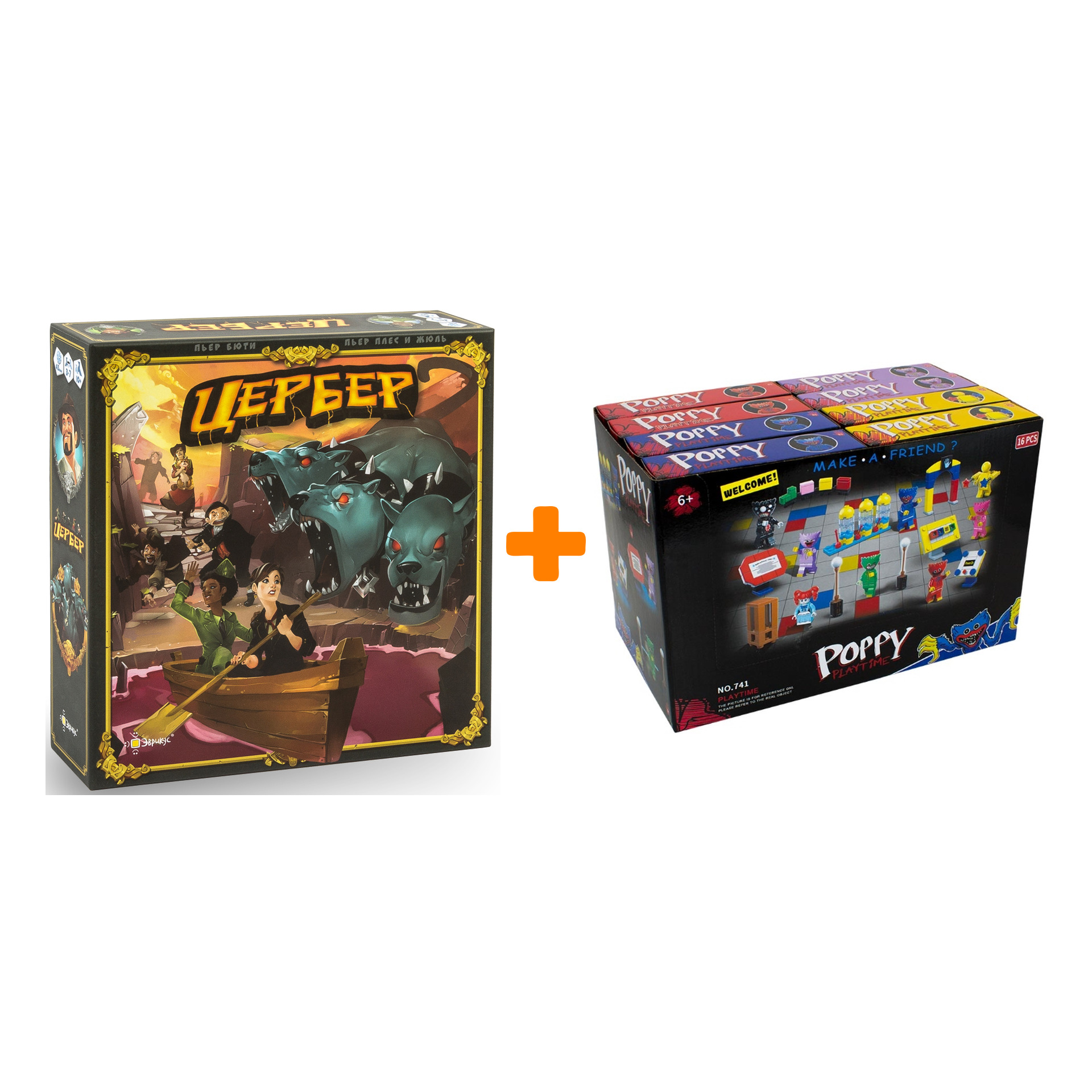 

Настольная игра Цербер + Конструктор Huggy Wuggy 33 детали Набор