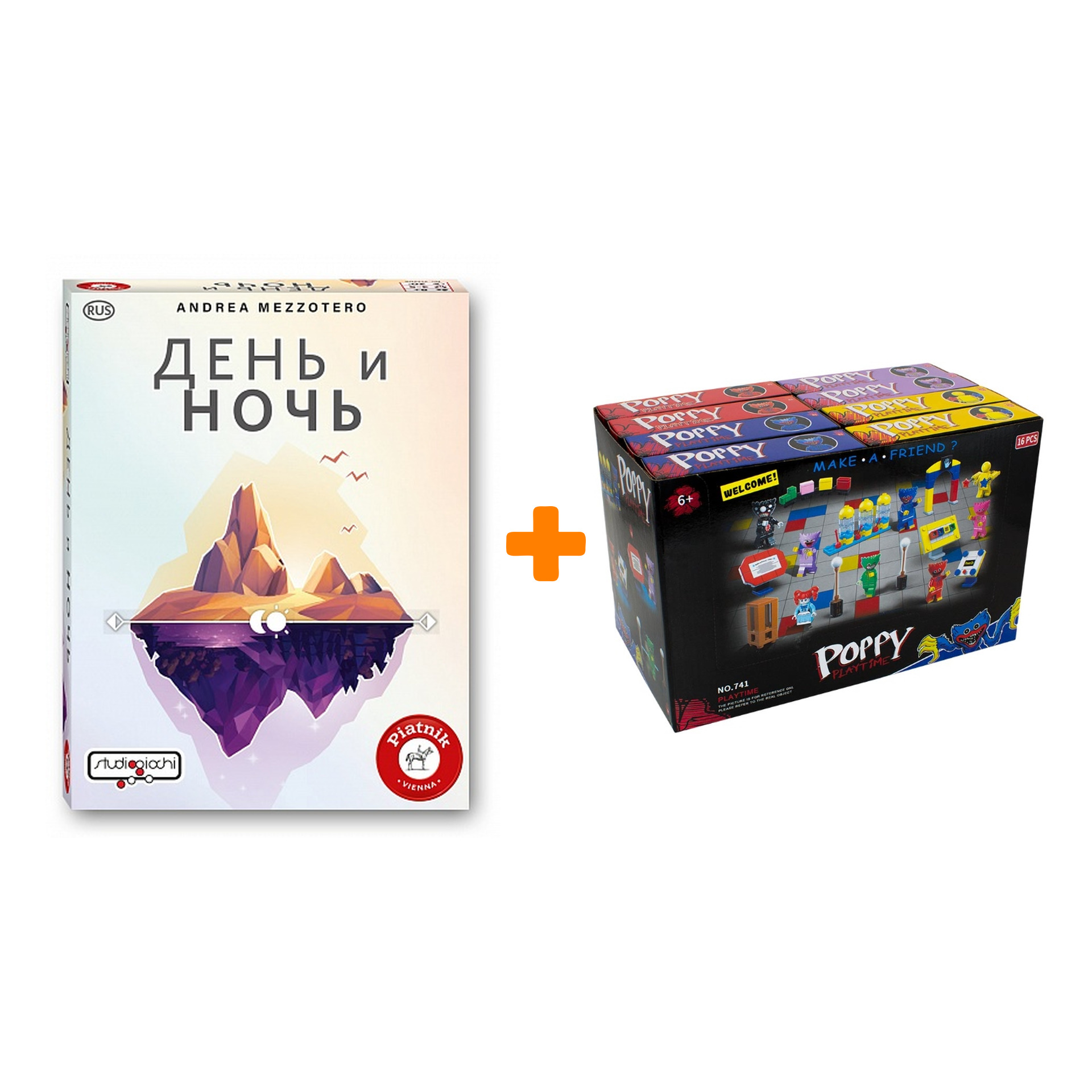 

Настольная игра День и ночь + Конструктор Huggy Wuggy 33 детали Набор