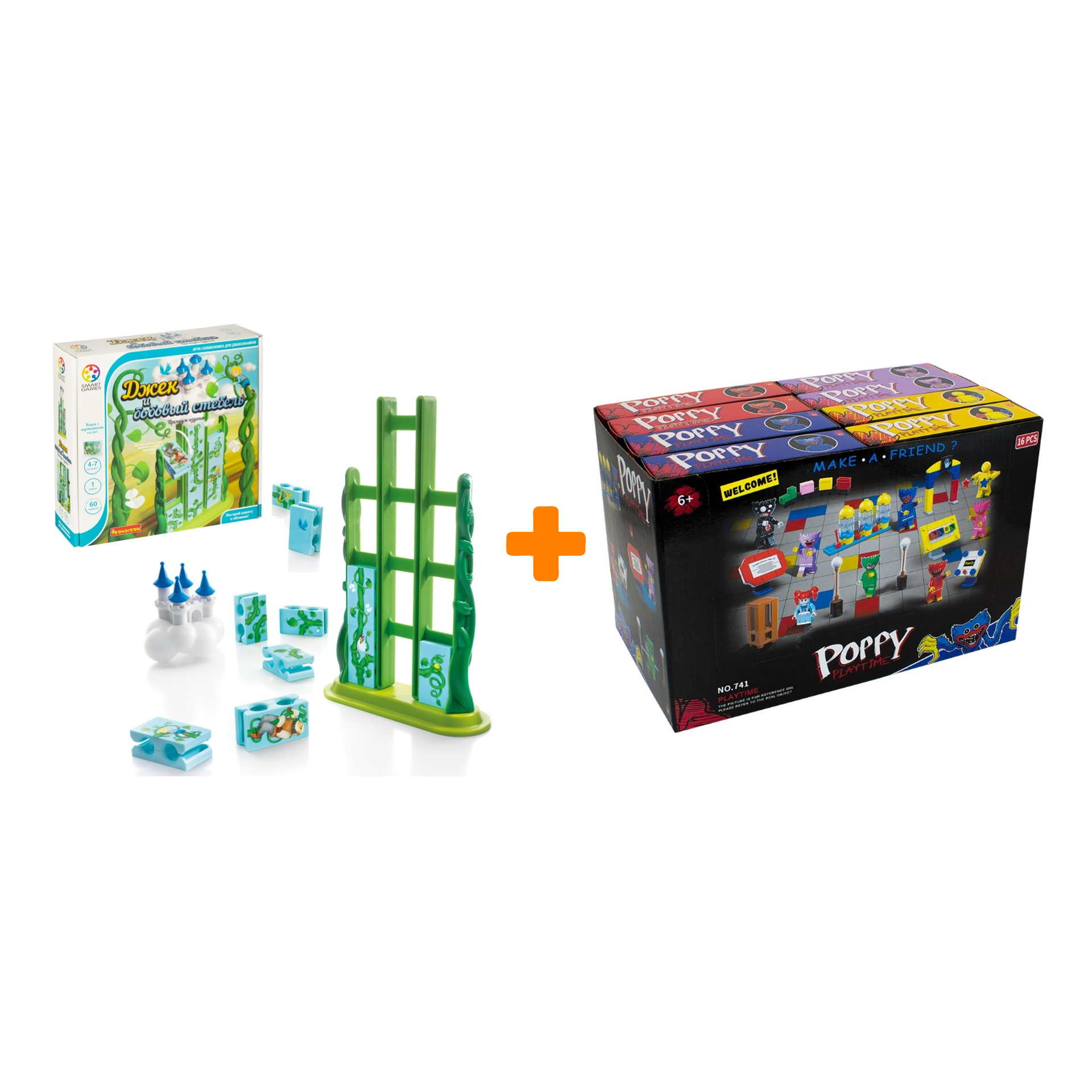 

Настольная игра Джек и бобовый стебель + Конструктор Huggy Wuggy 33 детали Набор