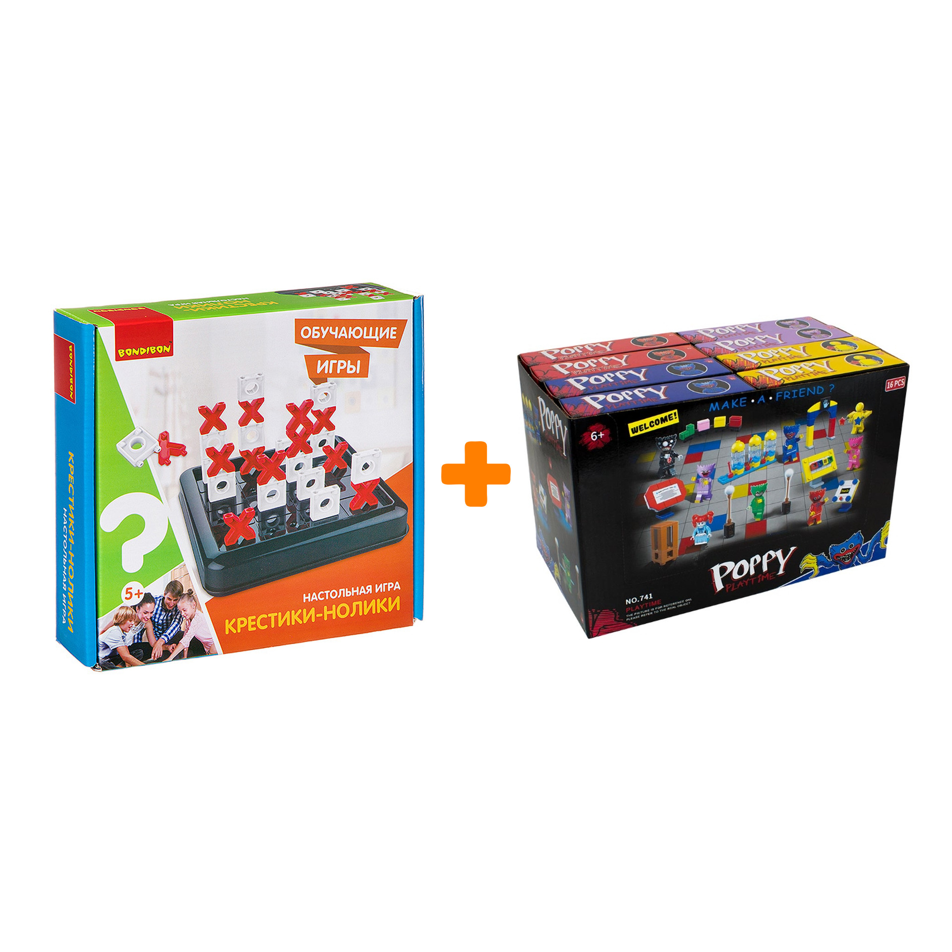 

Настольная игра Крестики-нолики + Конструктор Huggy Wuggy 33 детали Набор