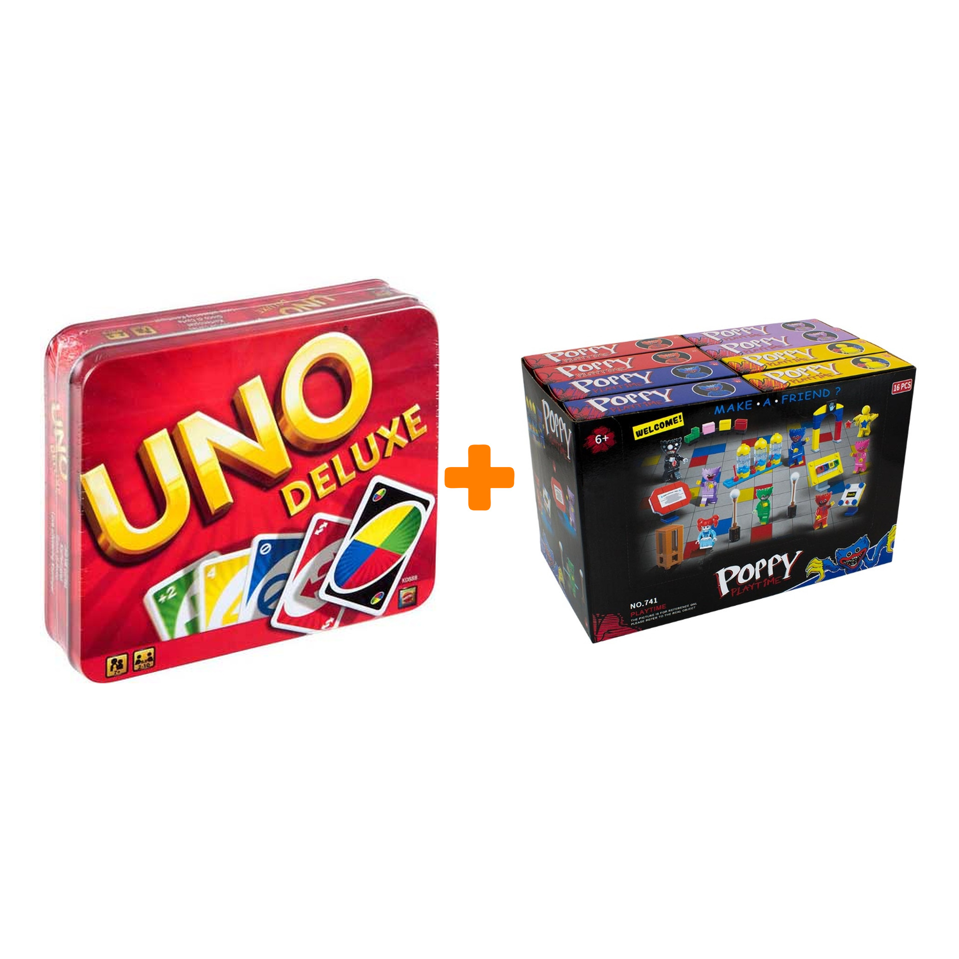 Настольная игра Uno Deluxe + Конструктор Huggy Wuggy 33 детали Набор