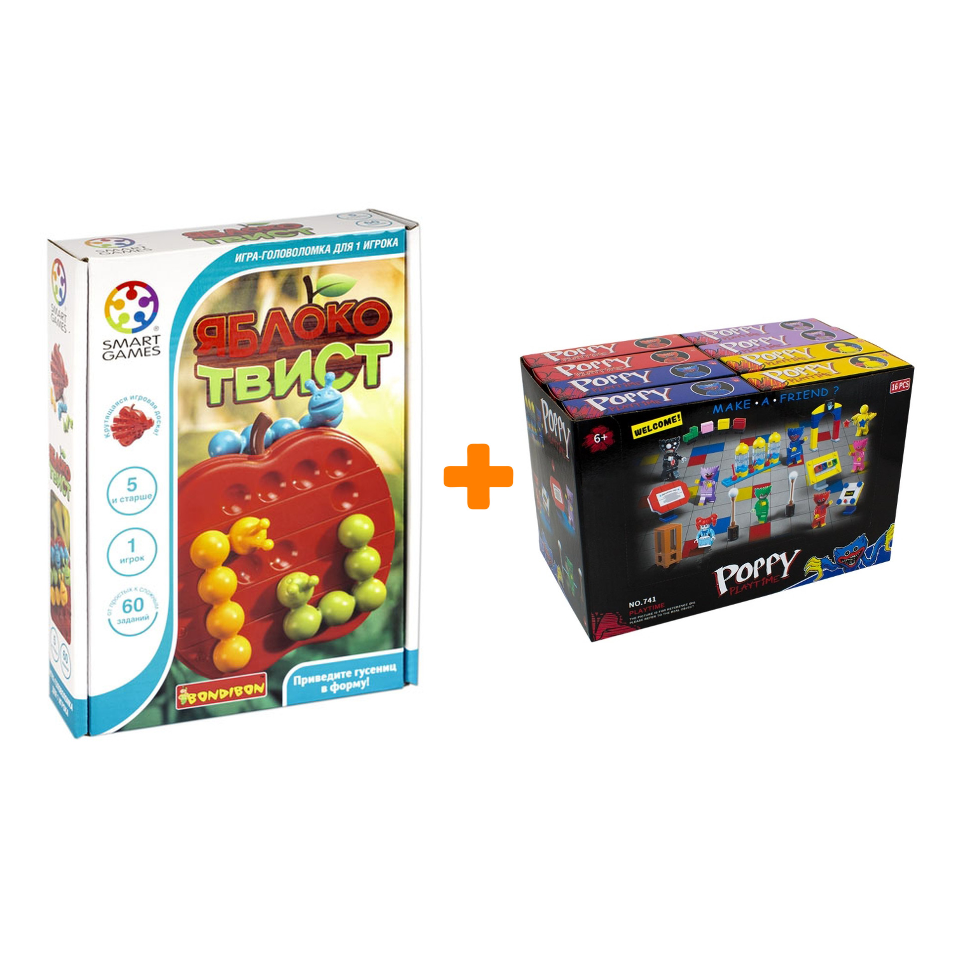 

Настольная игра Яблоко твист + Конструктор Huggy Wuggy 33 детали Набор