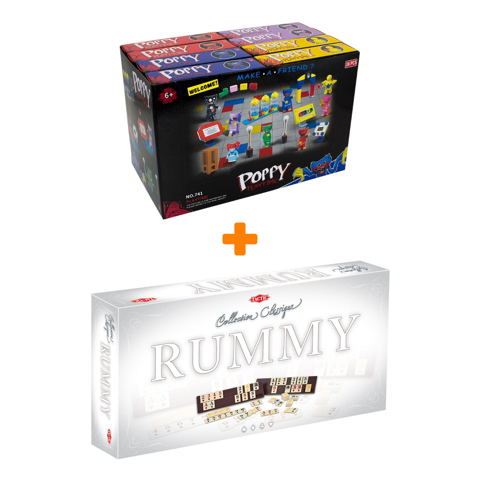 

Настольная игра Rummy + Конструктор Huggy Wuggy 33 детали Набор