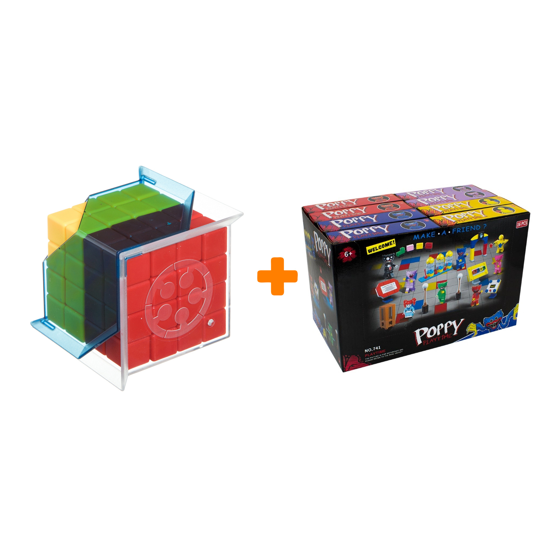 

Настольная игра-головоломка Куб Дуэль + Конструктор Huggy Wuggy 33 детали Набор