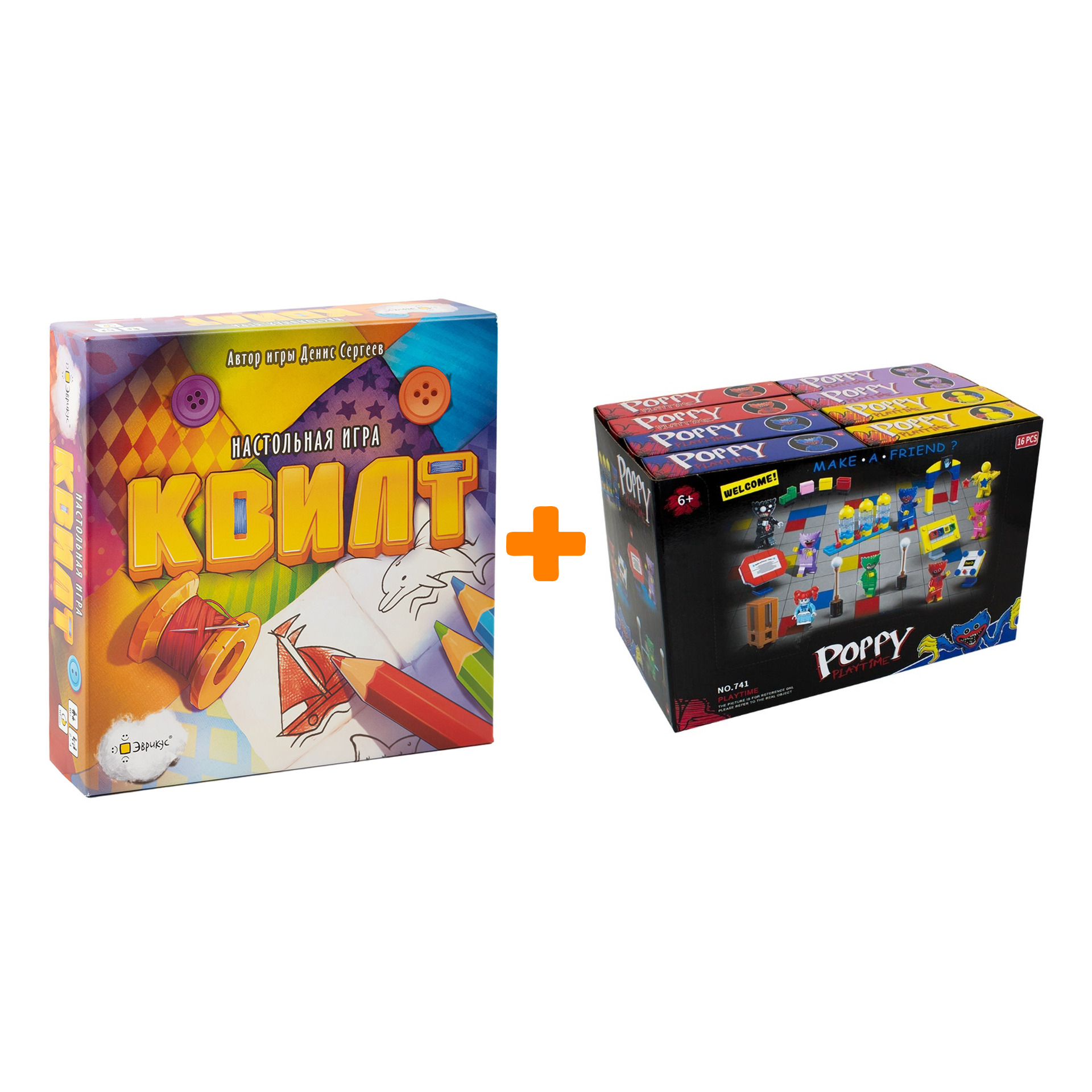 

Настольная игра Квилт + Конструктор Huggy Wuggy 33 детали Набор