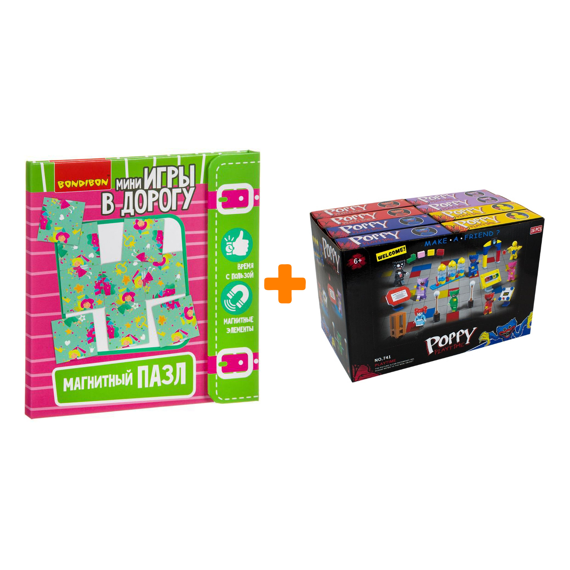 

Настольная игра Магнитный пазл Феи + Конструктор Huggy Wuggy 33 детали Набор