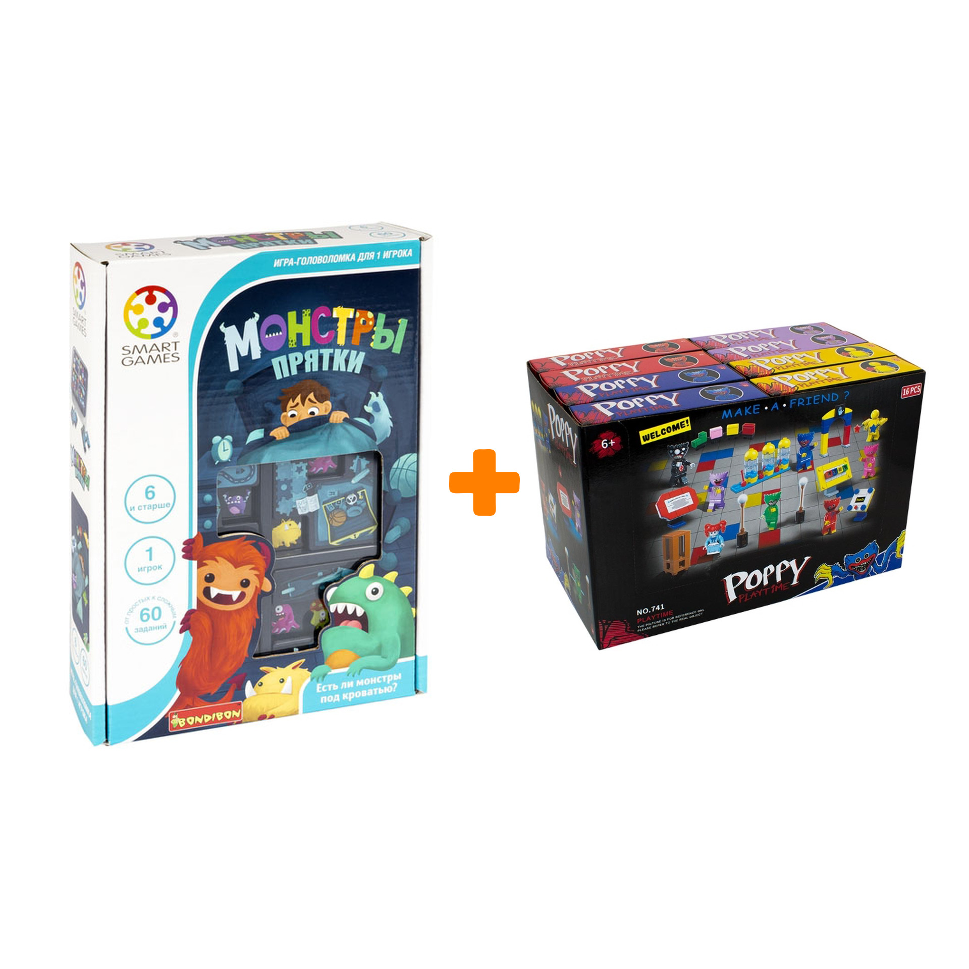 

Настольная игра Монстры прятки + Конструктор Huggy Wuggy 33 детали Набор