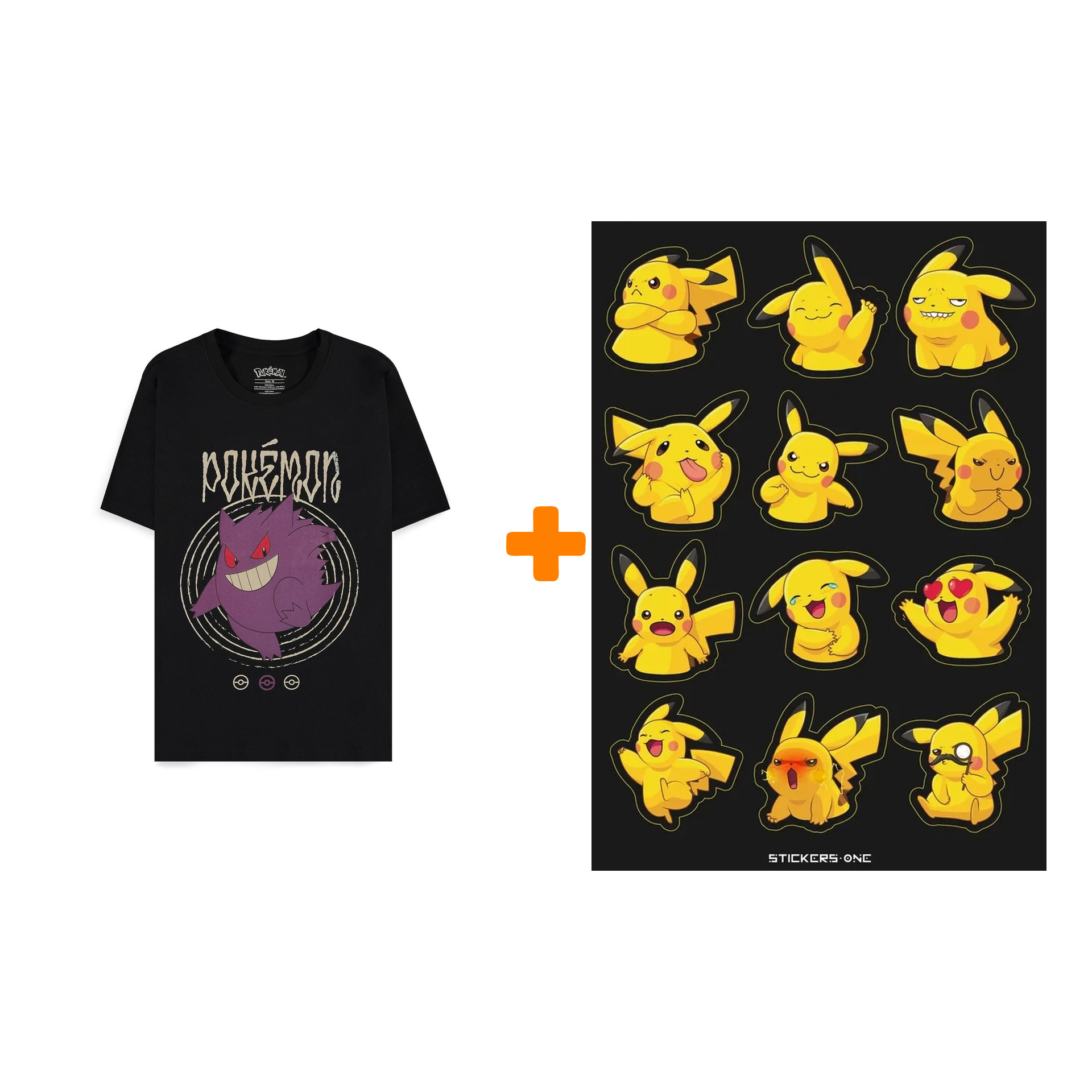 Набор Pokemon футболка Gengar Rock чёрная L + стикерпак Pika #2