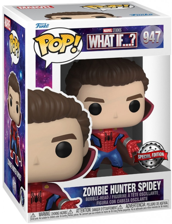 Фигурка Funko POP Marvel What If...? – Zombie Hunter Spidey Unmasked Metallic Exclusive Bobble-Head (9,5 см)