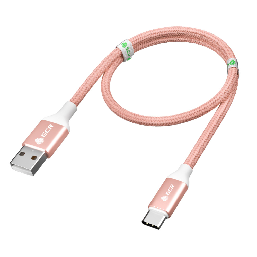 Кабель GCR QC TypeC быстрая зарядка 1 м (розовый нейлон, AL корпус розовый) (GCR-52509)