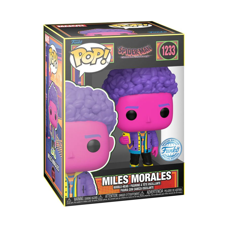  Funko POP Marvel Spider-Man: Across The SpiderVerse  Miles Morales Blacklight Exclusive Bobble-Head (9,5 )