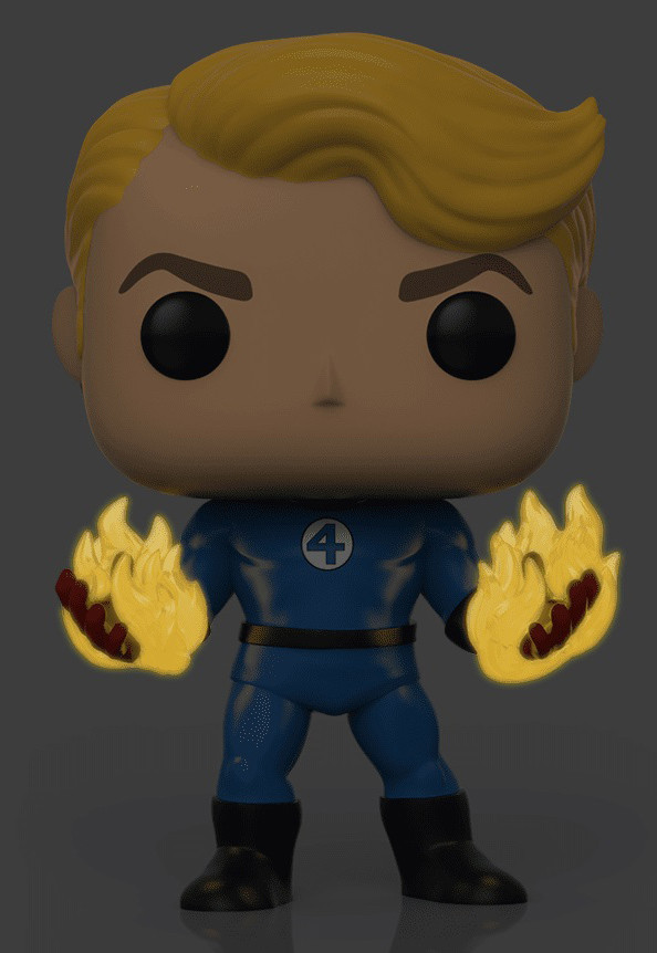  Funko POP: Fantastic Four  Human Torch Suited Glows In The Dark Bobble-Head (9,5 )