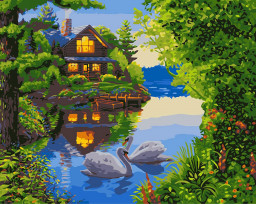 Набор для творчества Картины по номерам с красками №115: Дом у озера (50х40 см)