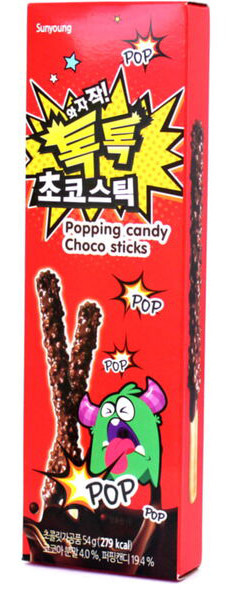 Печенье-палочки Popping Candy Choco Stick шоколадные с взрывающейся карамелью (54г)