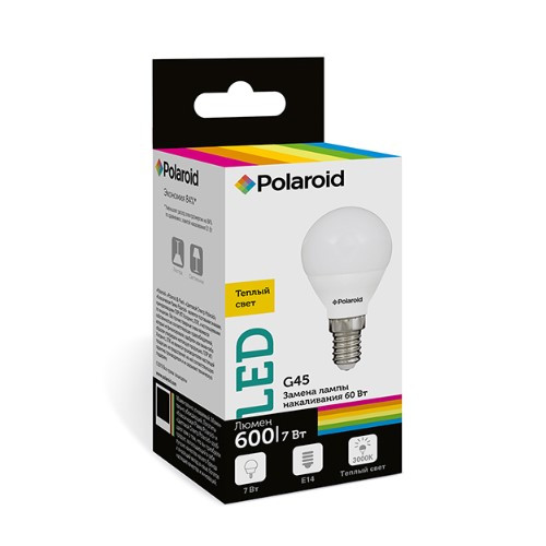 Набор светодиодных лампочек Polaroid 220V G45 7W 3000K E14 600lm, 5шт