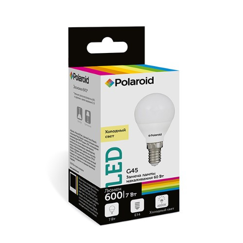Набор светодиодных лампочек Polaroid 220V G45 7W 4000K E14 600lm, 5шт