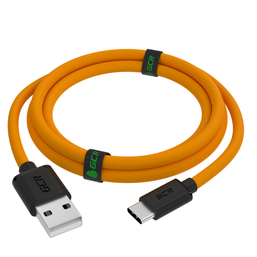 Кабель GCR QC TypeC быстрая зарядка 1.5 м (оранжевый TPE, черные коннекторы) (GCR-52724)