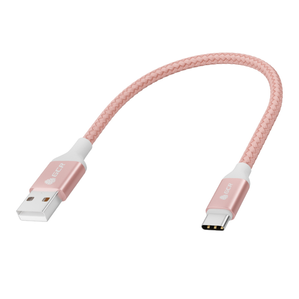 Кабель GCR QC TypeC быстрая зарядка 0,5 м (розовый нейлон, AL корпус розовый) (GCR-52508)