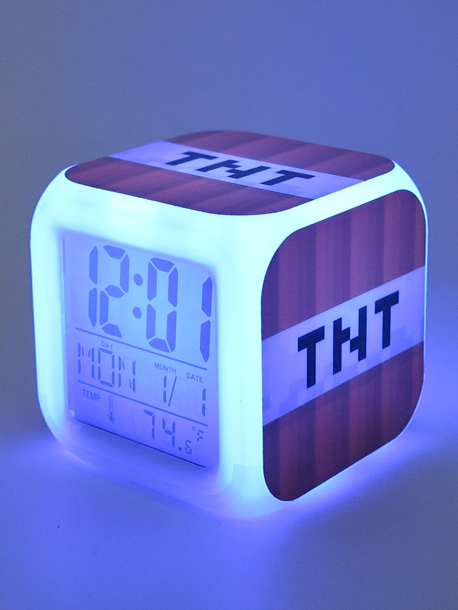 Часы-будильник Minecraft: Блок ТНТ взрывчатки (пиксельные с подсветкой)