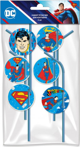 Набор трубочек для коктейля Superman Logo жёлтый (6 шт)