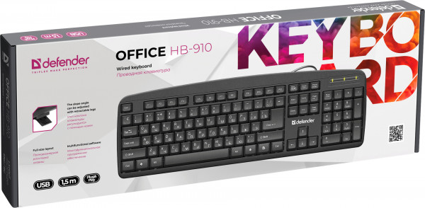 Клавиатура Defender Office HB-910 RU, полноразмерная для PC (черный) (45910)