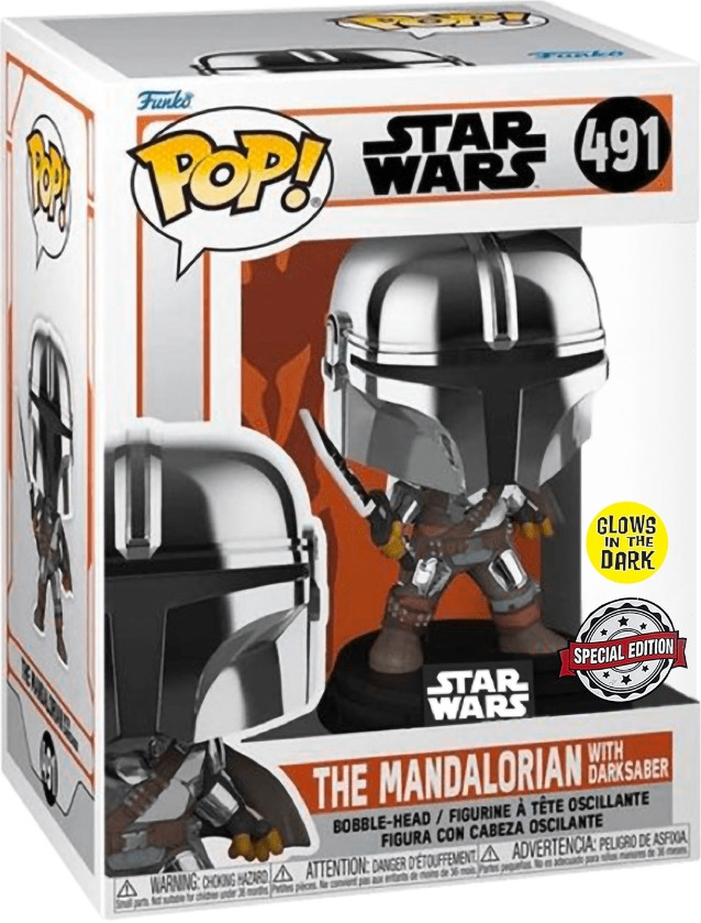  Funko POP: Star Wars The Mandalorian  Mandalorian With Darksaber Glows In The Dark Bobble-Head Exclusive (9,5 )