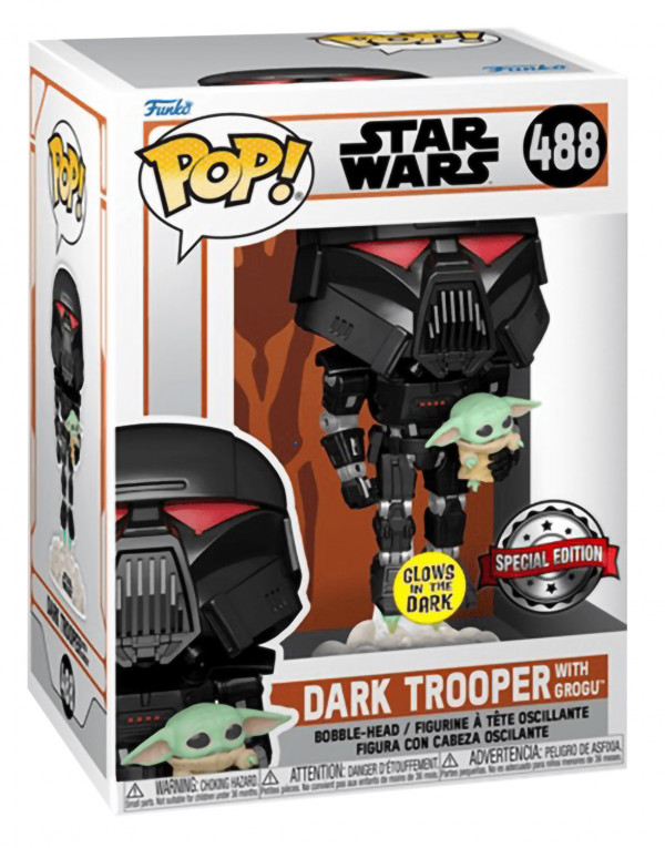 Фигурка Funko POP: Star Wars Mandalorian – Dark Trooper With Child Chase Bobble-Head Exclusive (9,5 см)