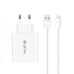 ����� ������� �������� ���������� Lightning MFi Devia Smart Charger Suit White + ������ (10W, 5V, 2.1A)